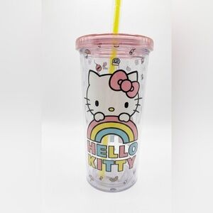 Hello Kitty Pink 20oz Lid Tumbler with Pastel Rainbow Graphic